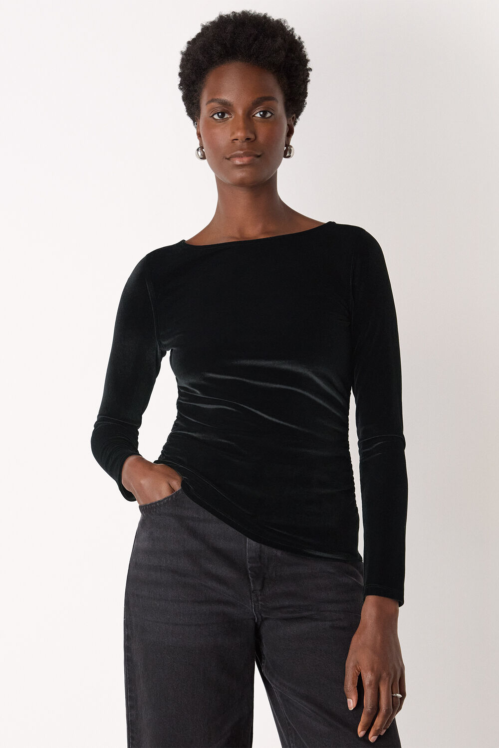 Straight Neck Velvet Top